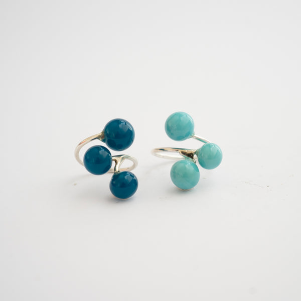 Pompom ring Turquoise 3 beads