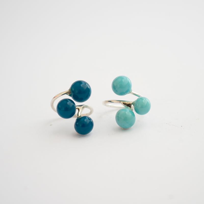 Pompom ring Turquoise 3 beads