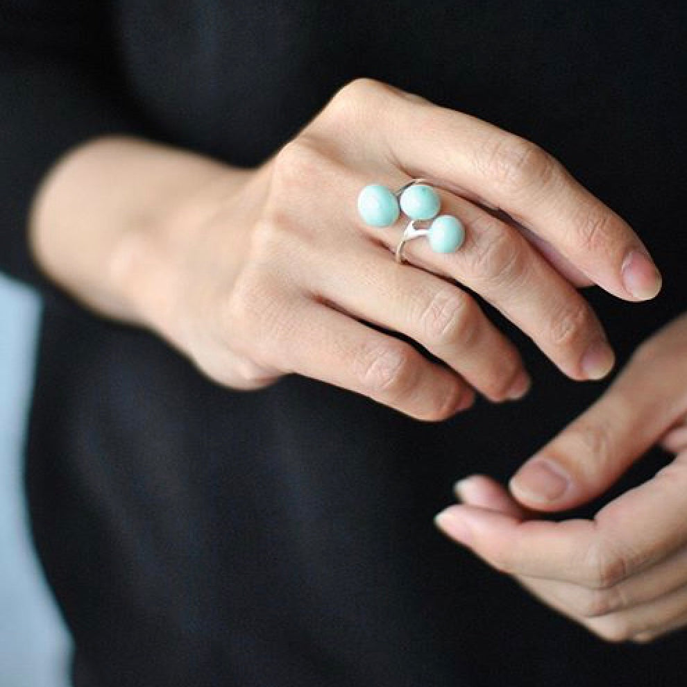 Pompom ring Green and Turquoise